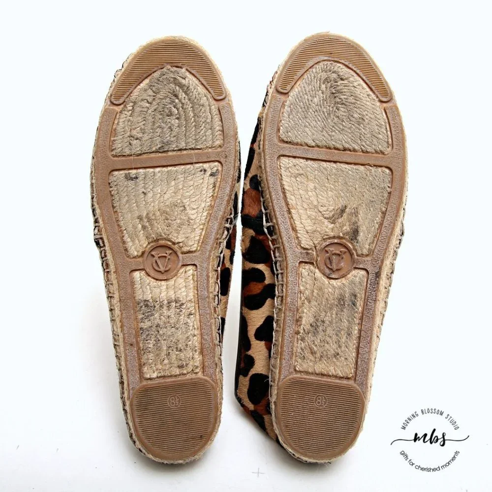 Vince Camuto Cadrian Leopard Cow Hair Espadrille Flats Brown Women Size‎ 8.5